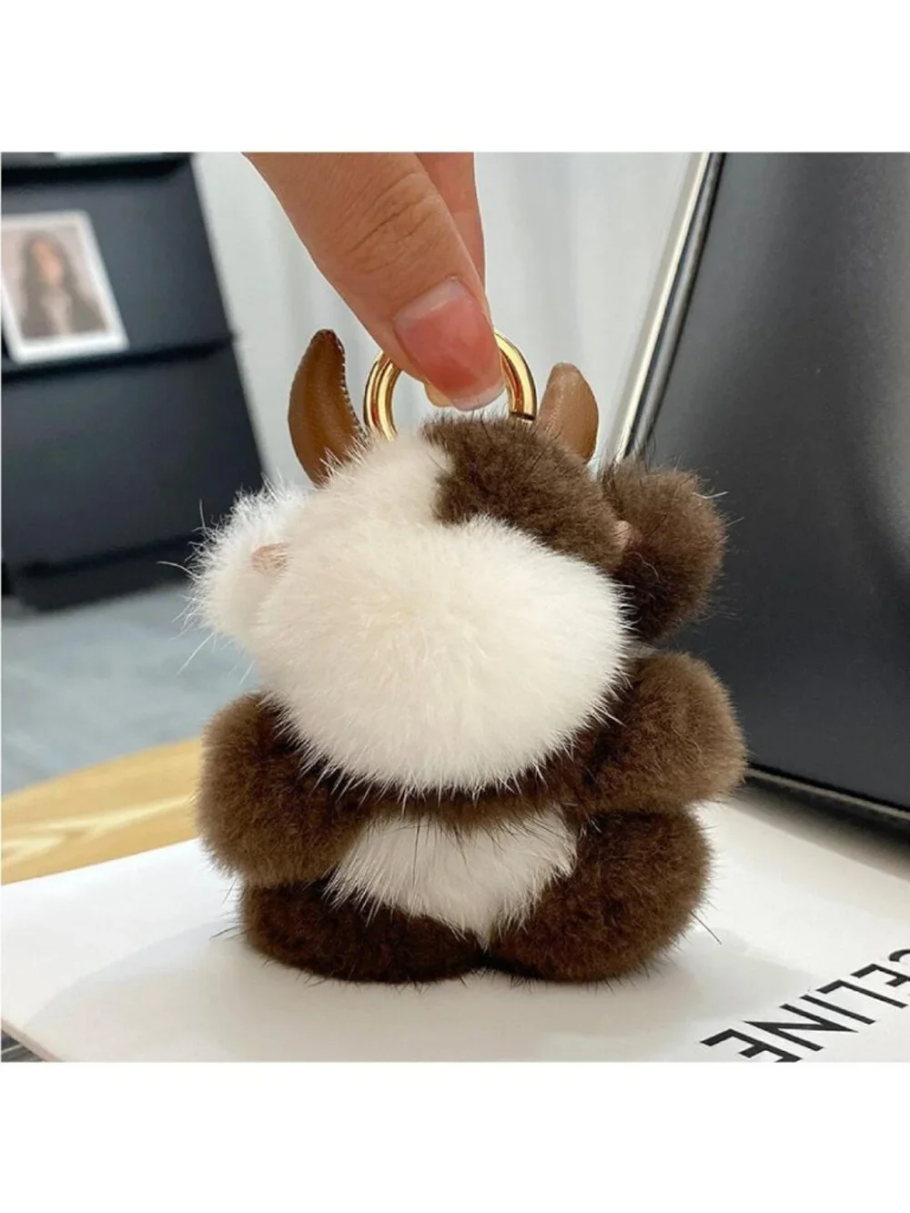 Cute Plush Cow Keychain | Soft Animal Key Chain for Bags & Car Keys | Perfect